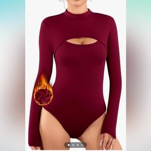 NWT Fleece lined  Mock Neck Cutout Front Top Long Sleeve Bodysuits for Women